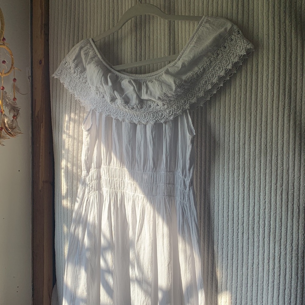 Seaspice Peruvian White Lace Off-Shoulder Midi Dress 100% Cotton Size xlarge - Picture 4 of 10